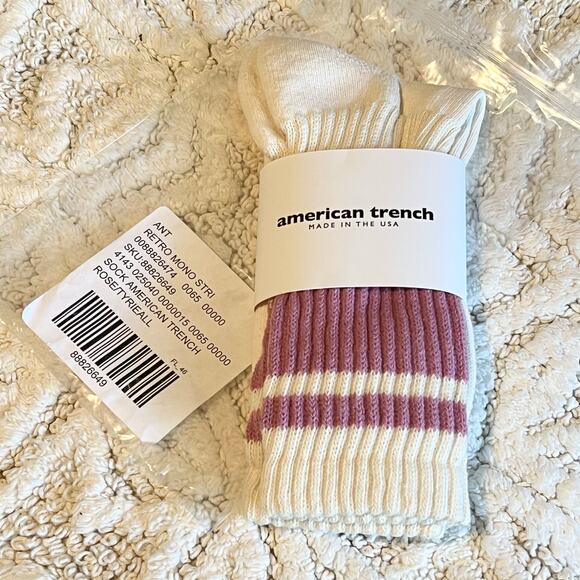 Anthropologie x American Trench Retro Striped Socks in Ivory & Rose Women’s 6-10 - Picture 1 of 6
